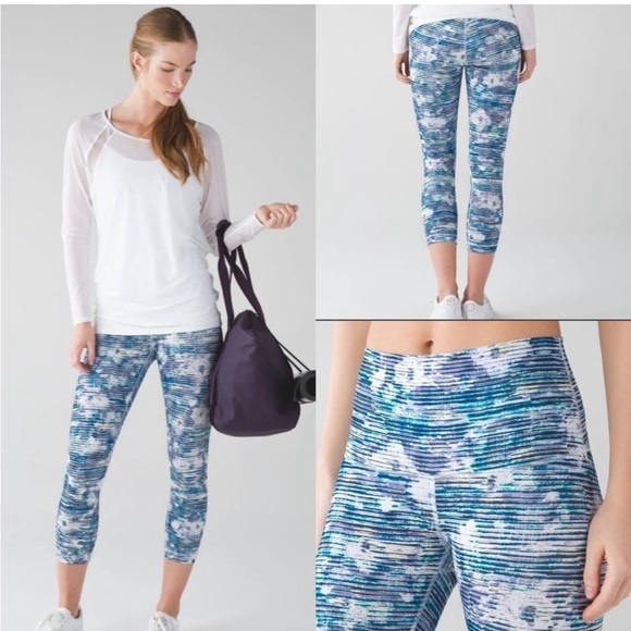 Lululemon Wunder Under Crop Hi-Rise Blurry Belle Leggings - Picture 1 of 9